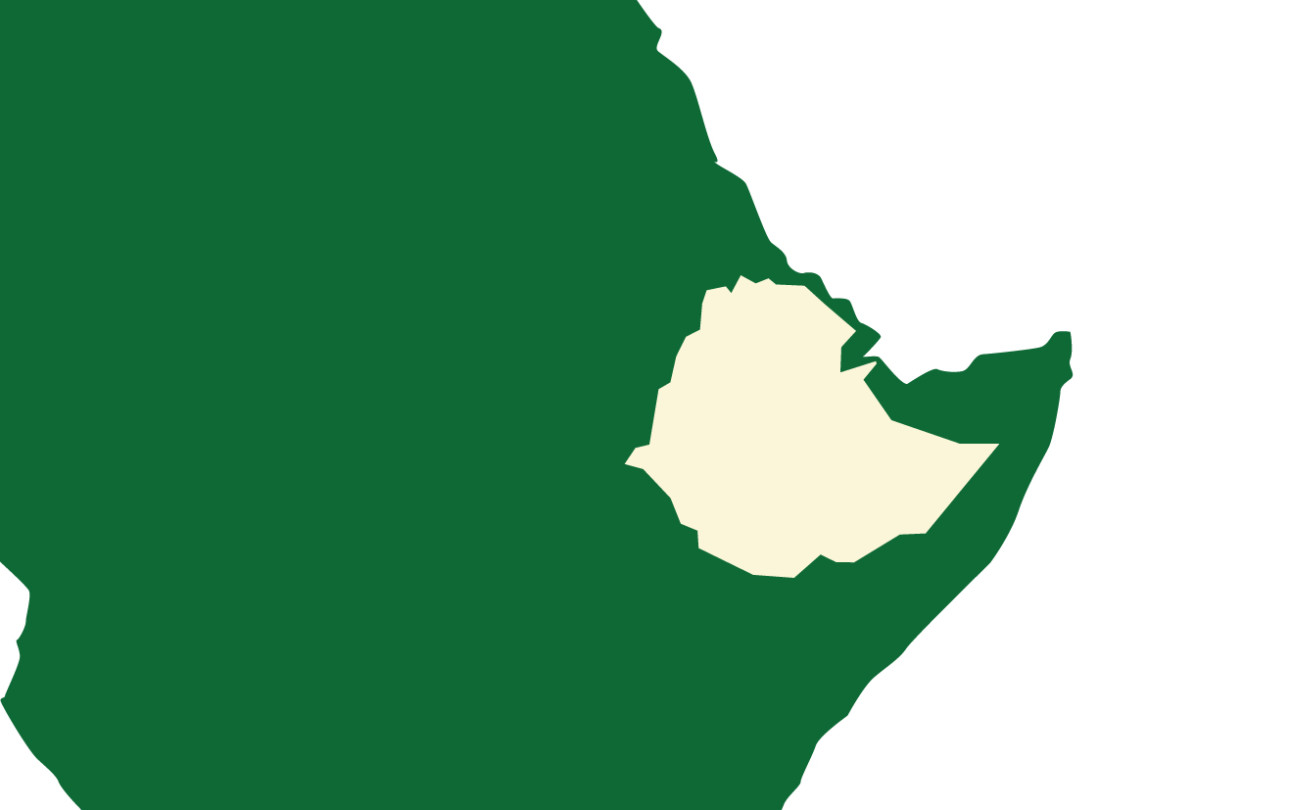 Graafinen kuva Itä-Afrikan sarvesta ja Etiopia korostettu kuvasta
