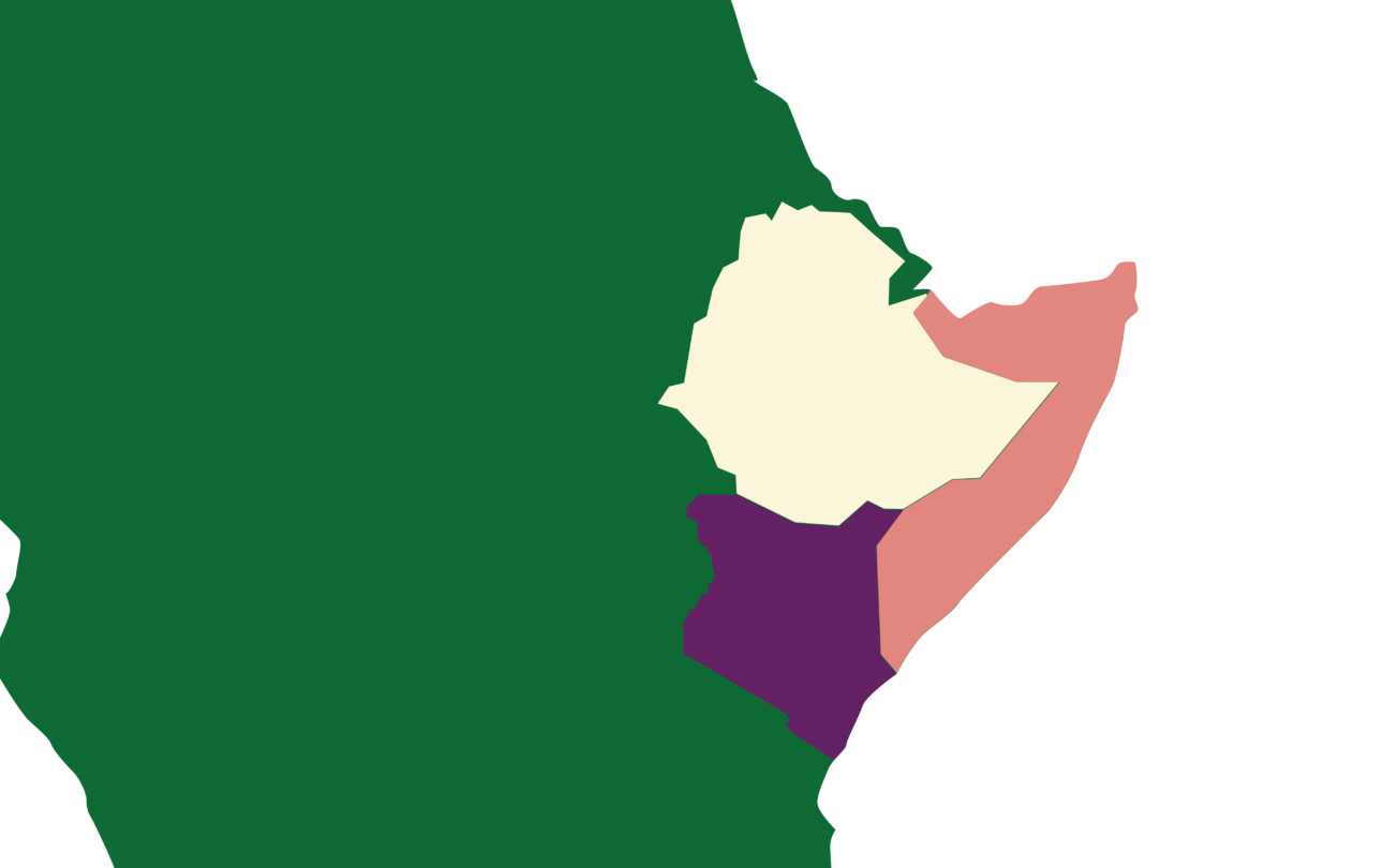 Kuvitus Itä-Afrikasta, korostettuna Somalia, Kenia ja Etiopia